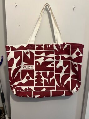 Vuori Red & White large Canvas Tote Bag
